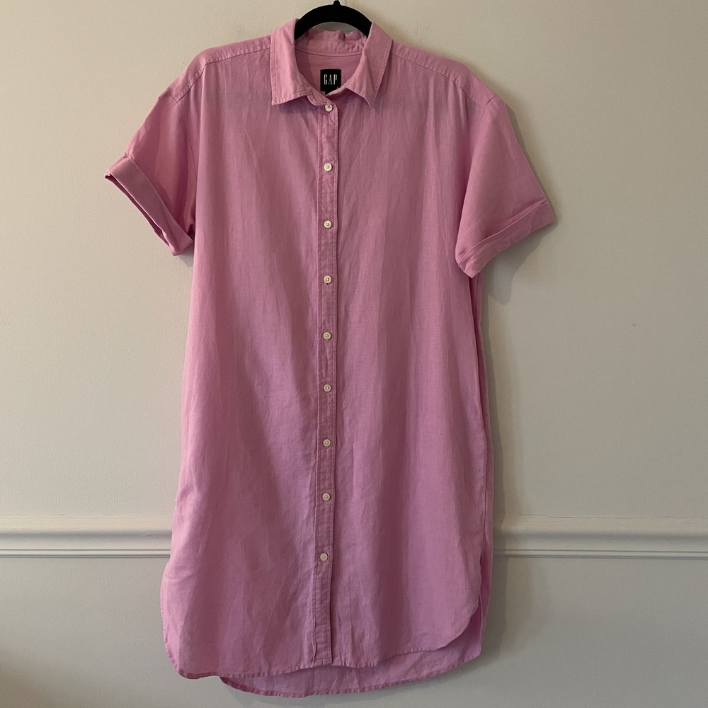 Gap Linen Cotton Shirtdress Light‎ Pink XS Resort Boho Minimalist Preppy Pockets